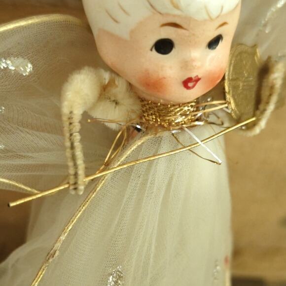 Vintage 1950s Kitschy Holt-Howard Tulle Porcelain Angel Playing Violin - Picture 8 of 10